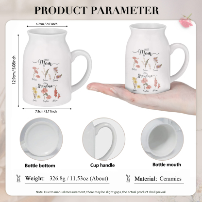 Personalised Ceramic Vase Custom 6 Names & Birthflowers Mother's day Gift for Mum, Mom or Grandma | Jessemade