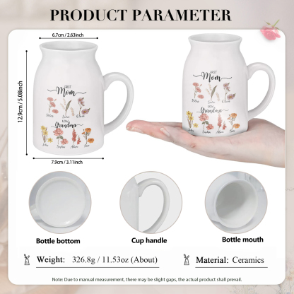 Personalised Ceramic Vase Custom 7 Names & Birthflowers Mother's day Gift for Mum, Mom or Grandma | Jessemade