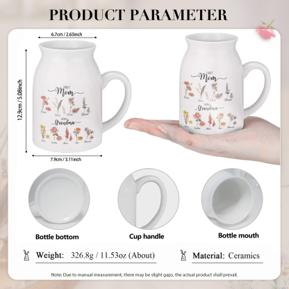 Personalised Ceramic Vase Custom 9 Names & Birthflowers Mother's day Gift for Mum, Mom or Grandma | Jessemade