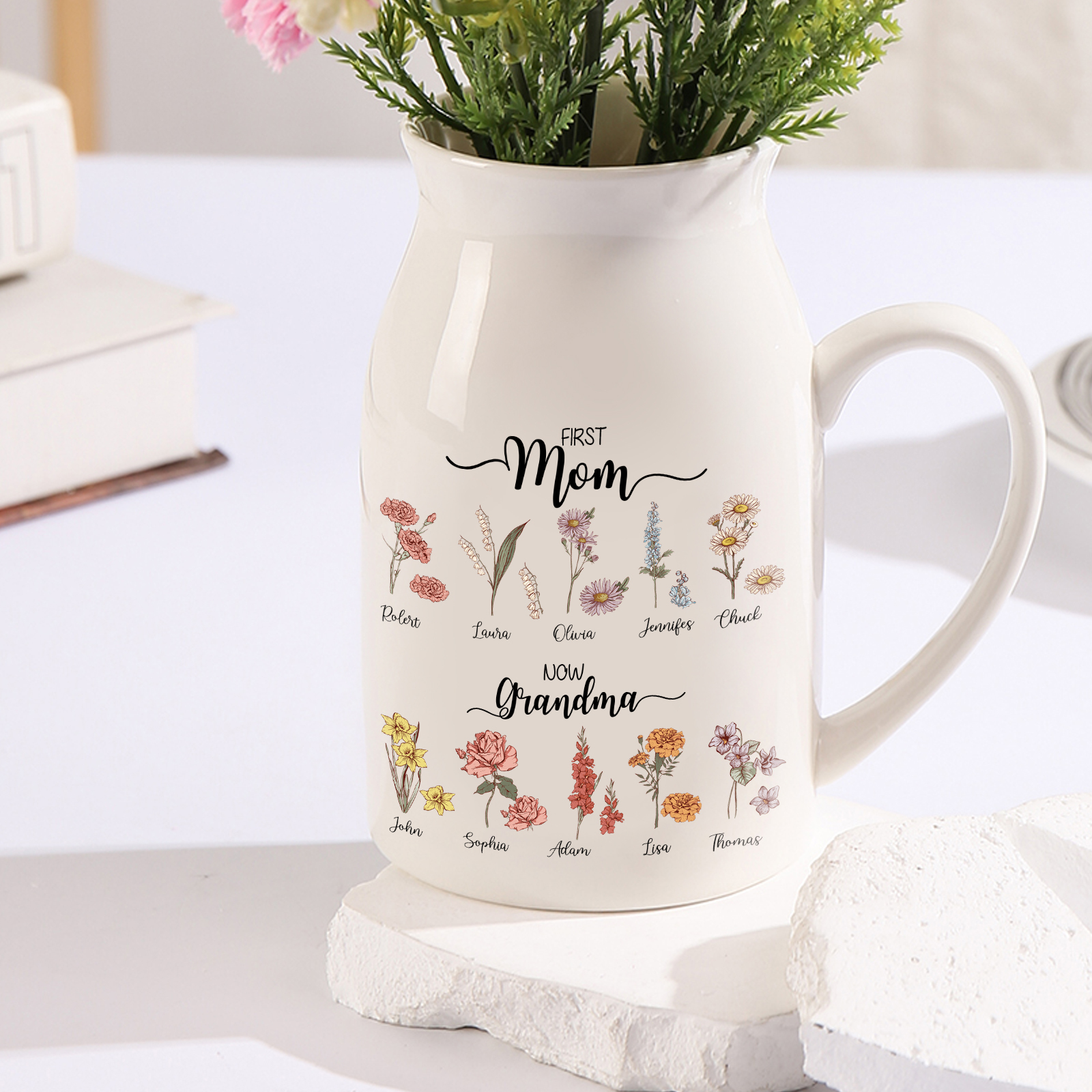 Personalised Vase with 10 Names & Birth Flowers – Mum Gift Idea | Jessemade