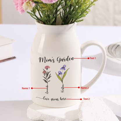 Personalised Birth Flower Vase with 2 Names – Custom Ceramic Gift for Mum or Grandma | Jessemade