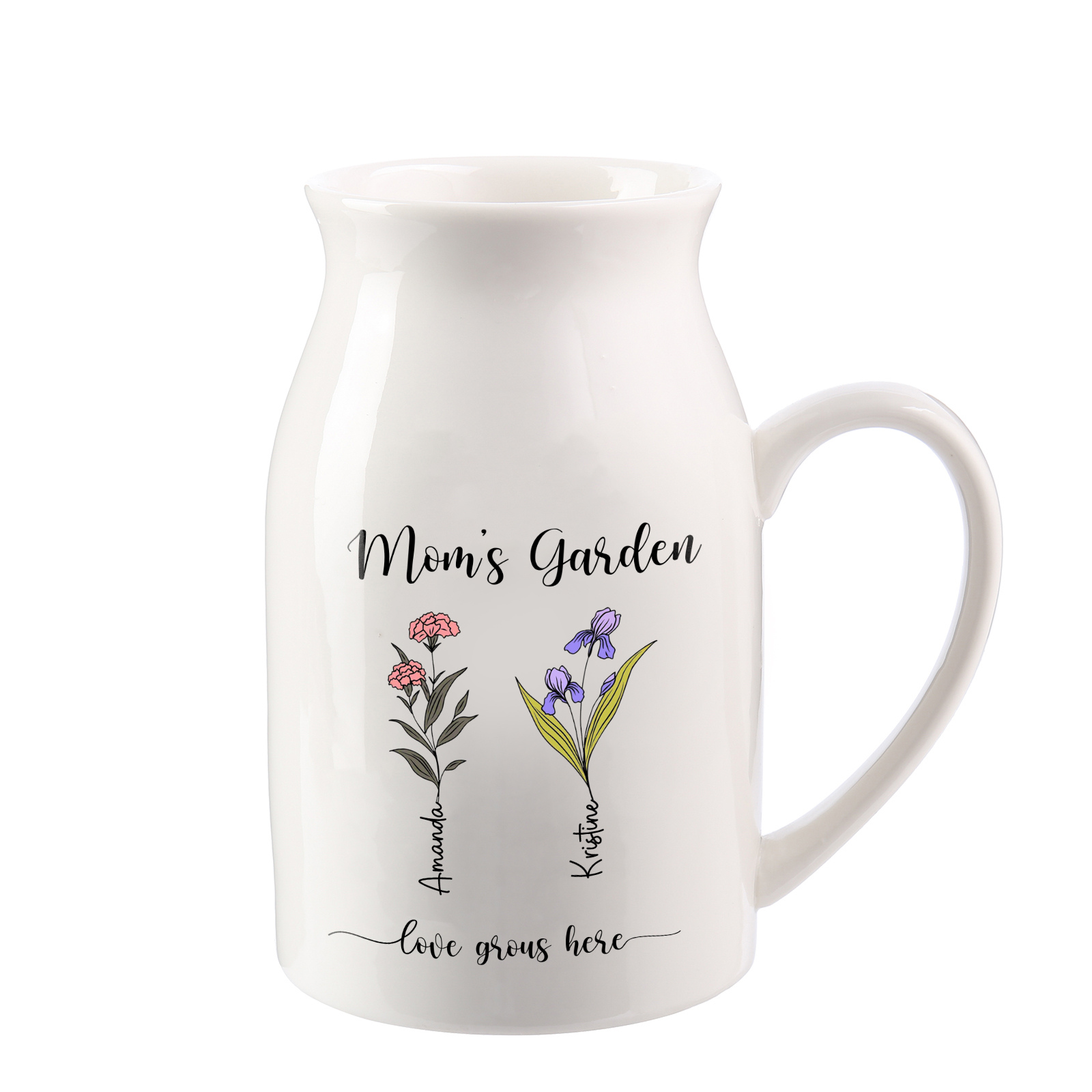 Personalised Birth Flower Vase with 2 Names – Custom Ceramic Gift for Mum or Grandma | Jessemade