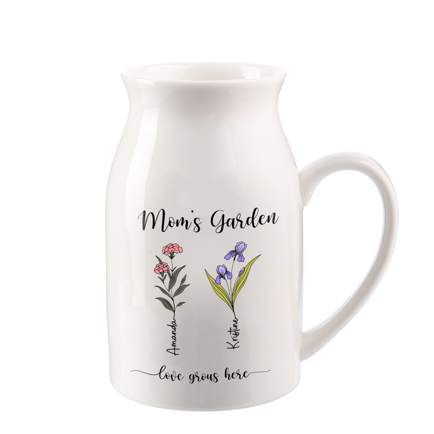 Personalised Birth Flower Vase with 2 Names – Custom Ceramic Gift for Mum or Grandma | Jessemade