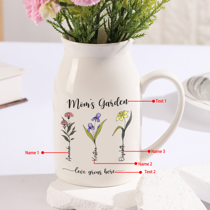 Personalised Birth Flower Vase with 3 Names – Custom Ceramic Gift for Mum or Grandma | Jessemade