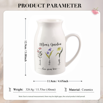Personalised Birth Flower Vase with 3 Names – Custom Ceramic Gift for Mum or Grandma | Jessemade