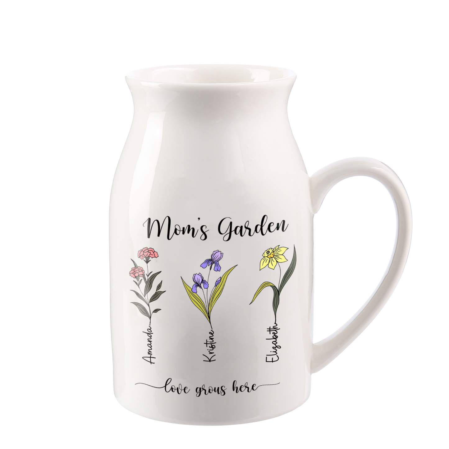 Personalised Birth Flower Vase with 3 Names – Custom Ceramic Gift for Mum or Grandma | Jessemade