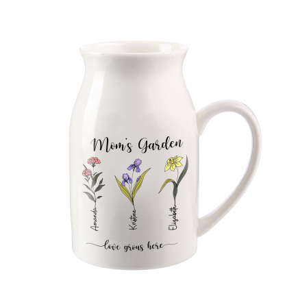Personalised Birth Flower Vase with 3 Names – Custom Ceramic Gift for Mum or Grandma | Jessemade