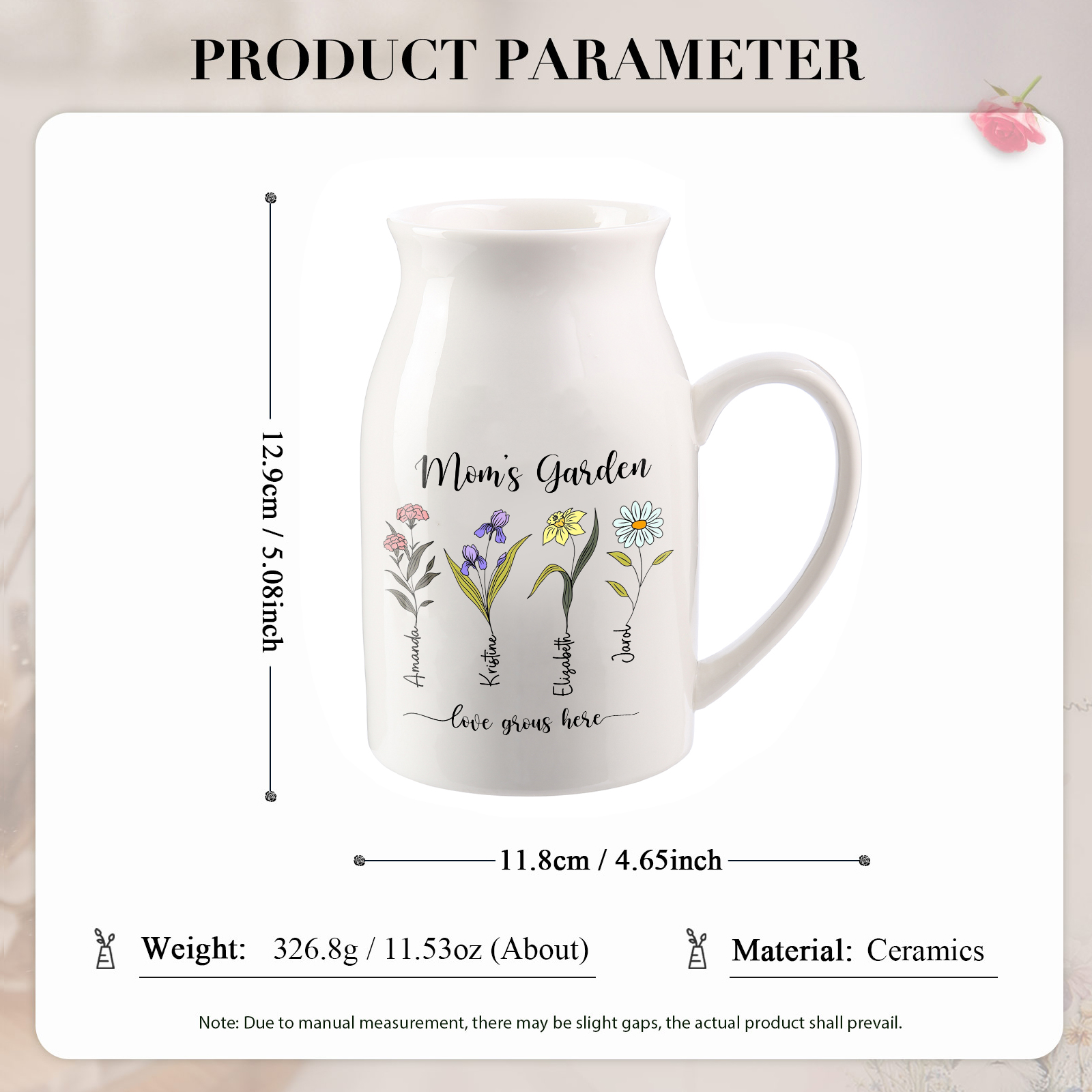 Personalised Birth Flower Vase with 4 Names – Custom Ceramic Gift for Mum or Grandma | Jessemade