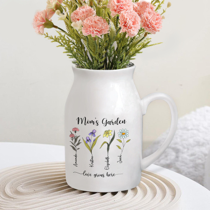 Personalised Birth Flower Vase with 4 Names – Custom Ceramic Gift for Mum or Grandma | Jessemade