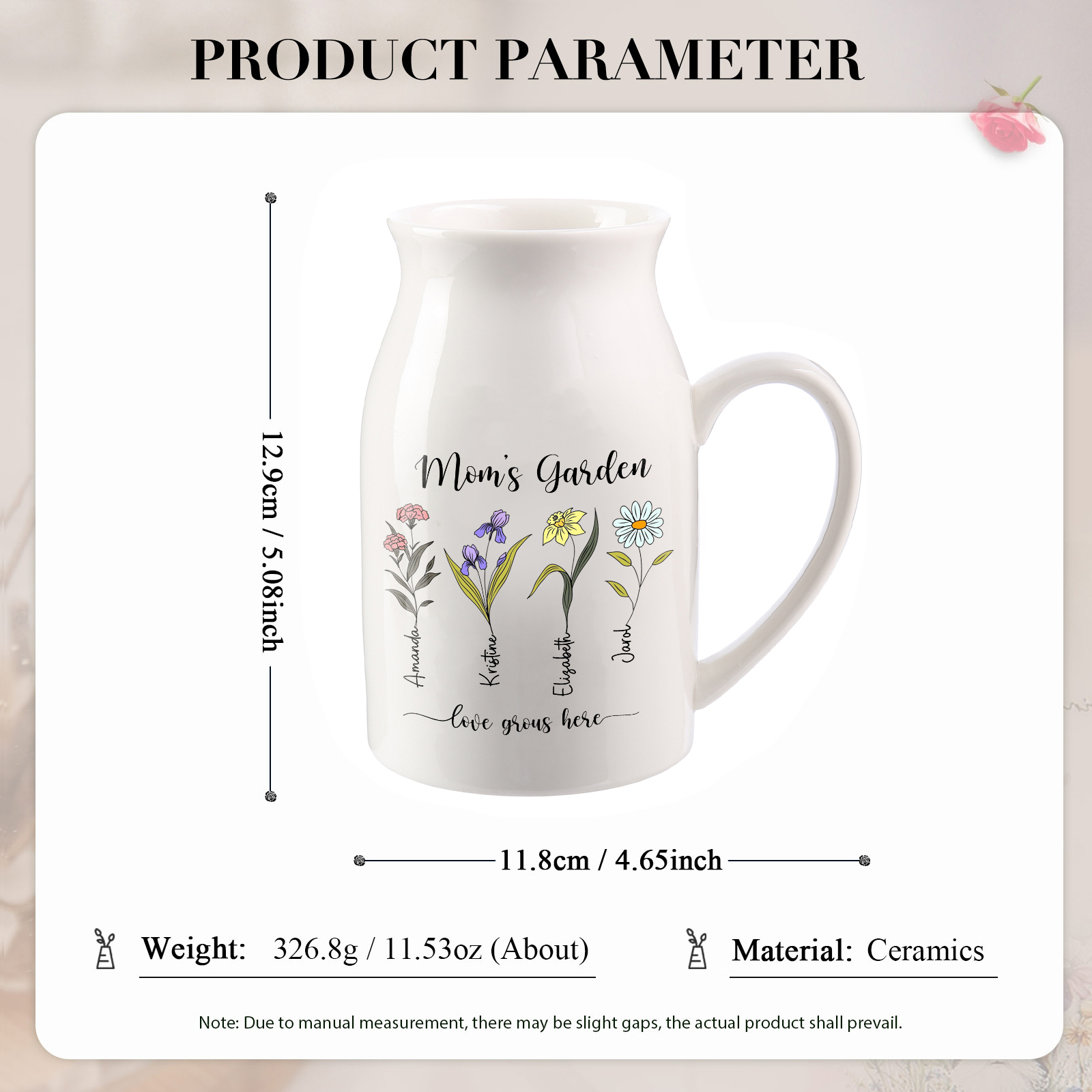 Personalised Birth Flower Vase with 4 Names – Custom Ceramic Gift for Mum or Grandma | Jessemade