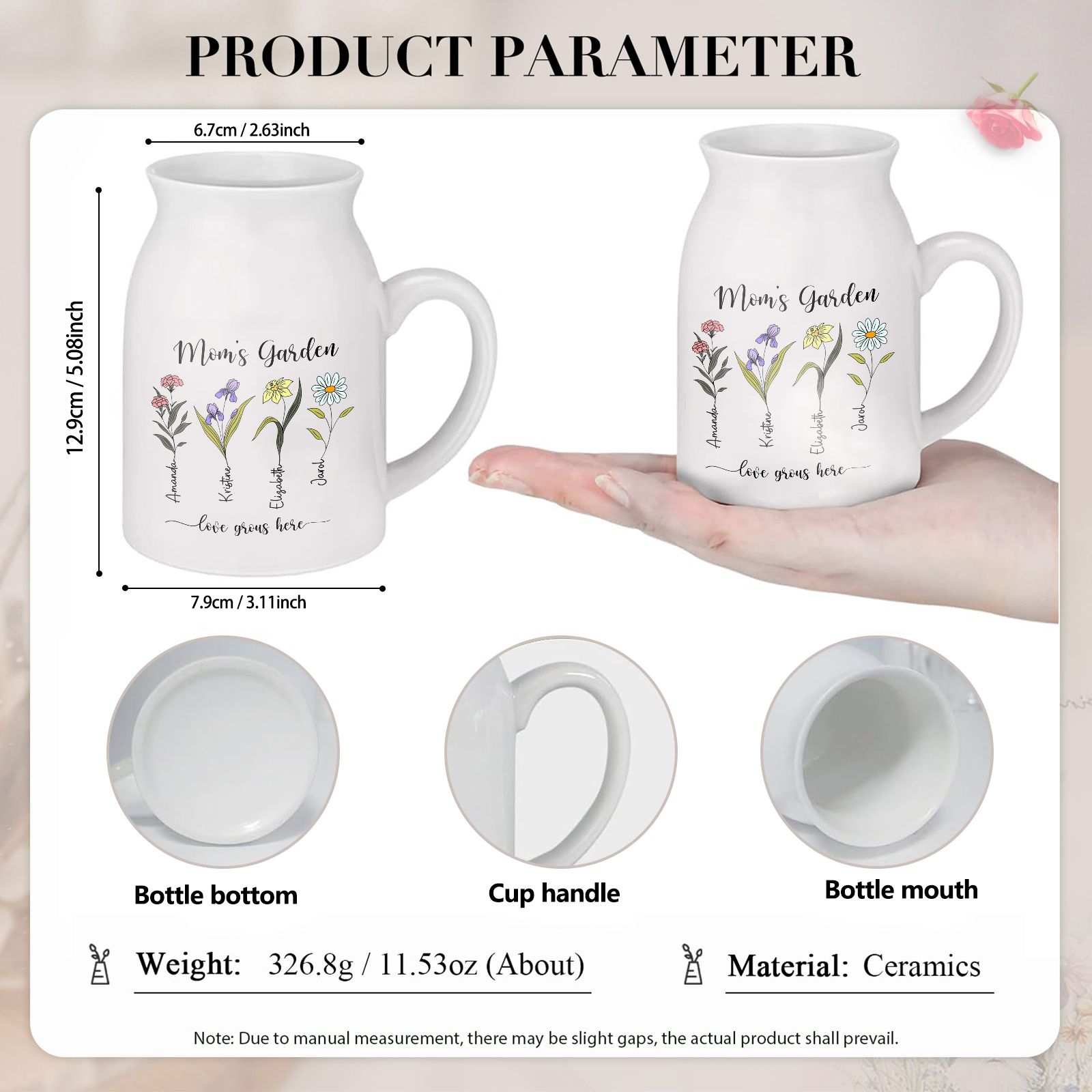 Personalised Birth Flower Vase with 4 Names – Custom Ceramic Gift for Mum or Grandma | Jessemade