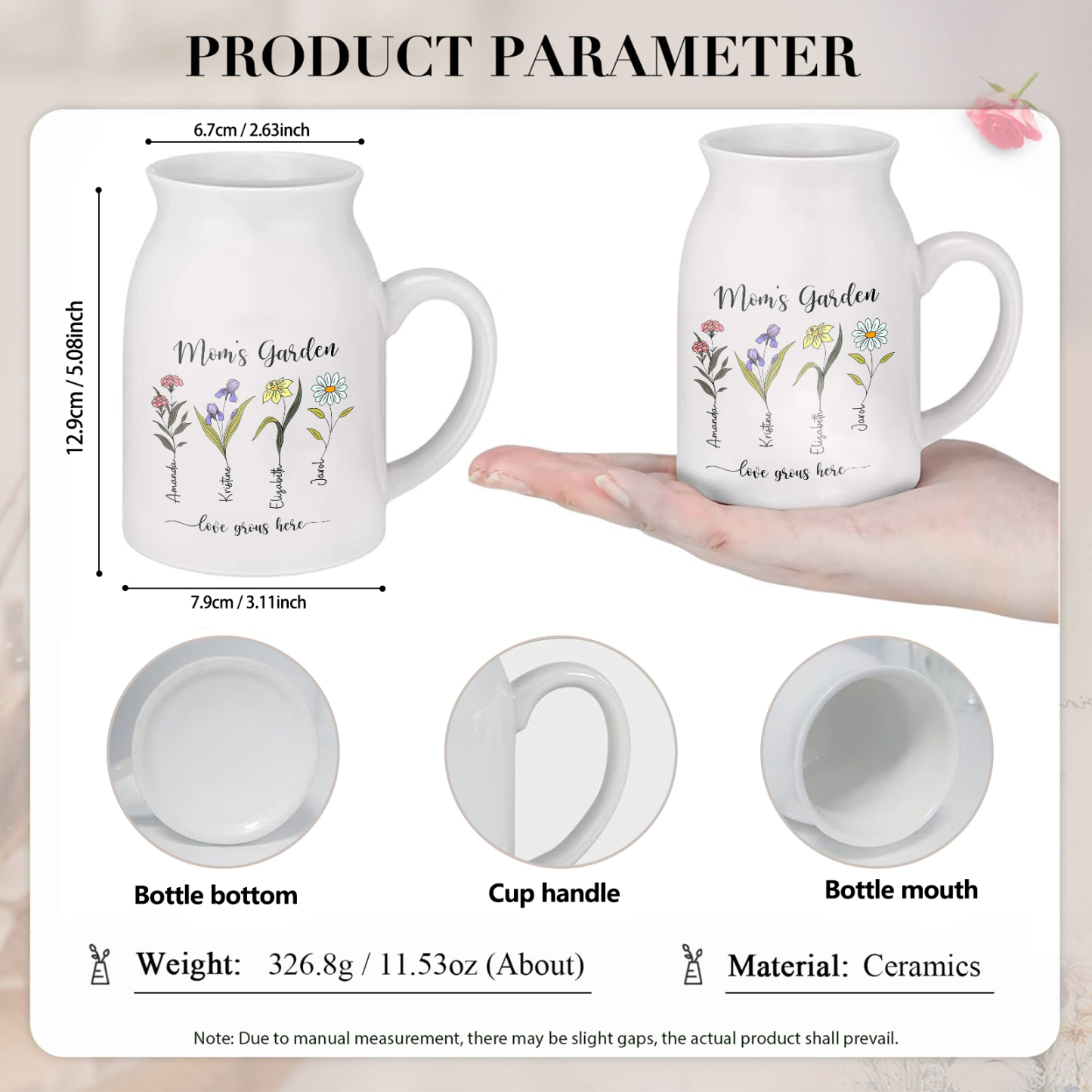 Personalised Birth Flower Vase with 4 Names – Custom Ceramic Gift for Mum or Grandma | Jessemade