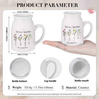 Personalised Birth Flower Vase with 4 Names – Custom Ceramic Gift for Mum or Grandma | Jessemade