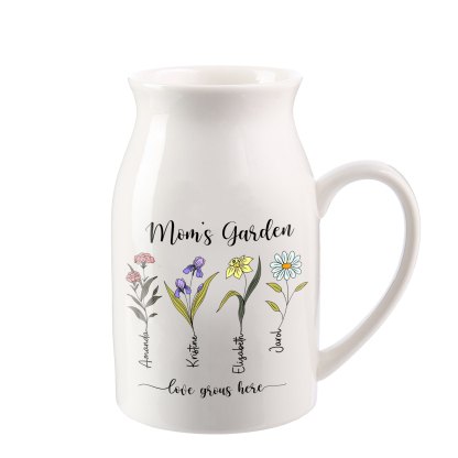 Personalised Birth Flower Vase with 4 Names – Custom Ceramic Gift for Mum or Grandma | Jessemade