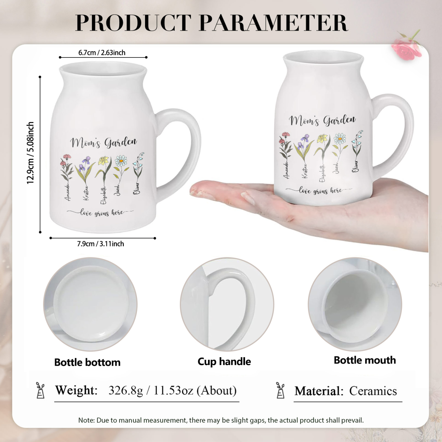 Personalised Birth Flower Vase with 5 Names – Custom Ceramic Gift for Mum or Grandma | Jessemade