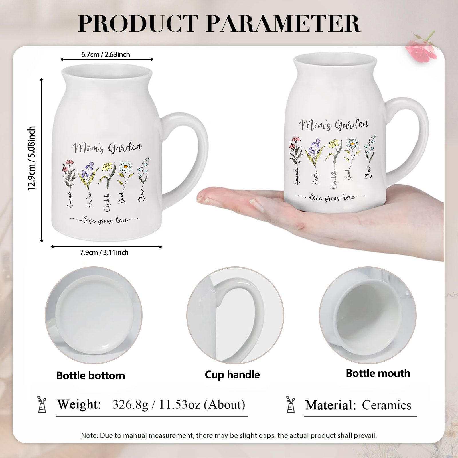 Personalised Birth Flower Vase with 5 Names – Custom Ceramic Gift for Mum or Grandma | Jessemade