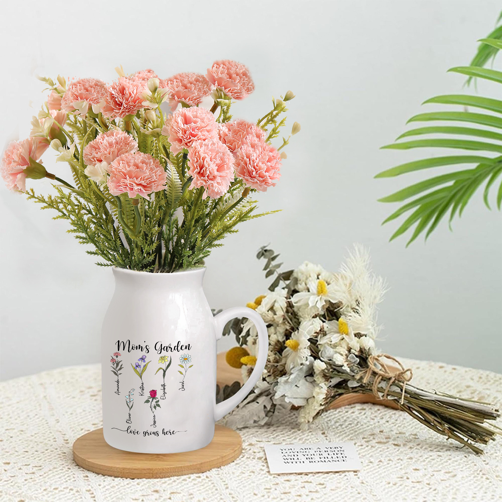 Personalised Birth Flower Vase with 6 Names – Custom Ceramic Gift for Mum or Grandma | Jessemade