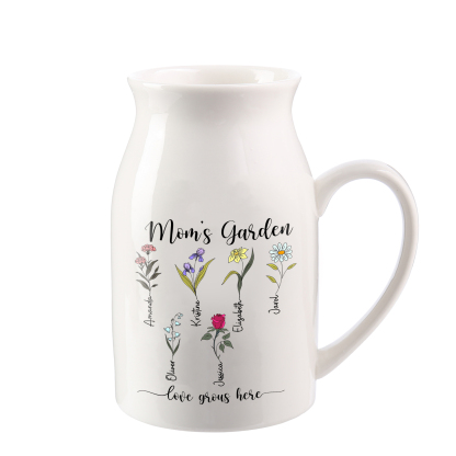 Personalised Birth Flower Vase with 6 Names – Custom Ceramic Gift for Mum or Grandma | Jessemade