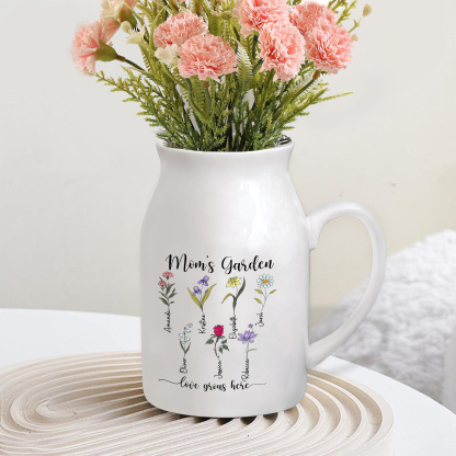Personalised Birth Flower Vase with 7 Names – Custom Ceramic Gift for Mum or Grandma | Jessemade