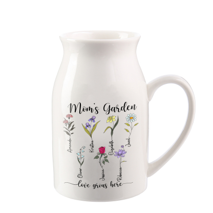 Personalised Birth Flower Vase with 7 Names – Custom Ceramic Gift for Mum or Grandma | Jessemade