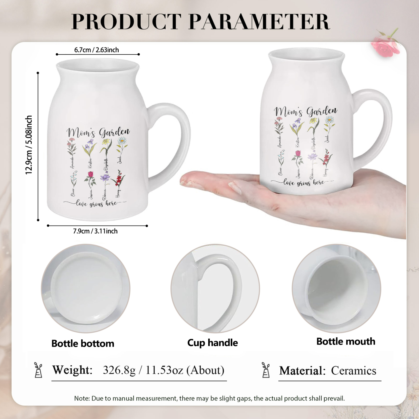 Personalised Birth Flower Vase with 8 Names – Custom Ceramic Gift for Mum or Grandma | Jessemade