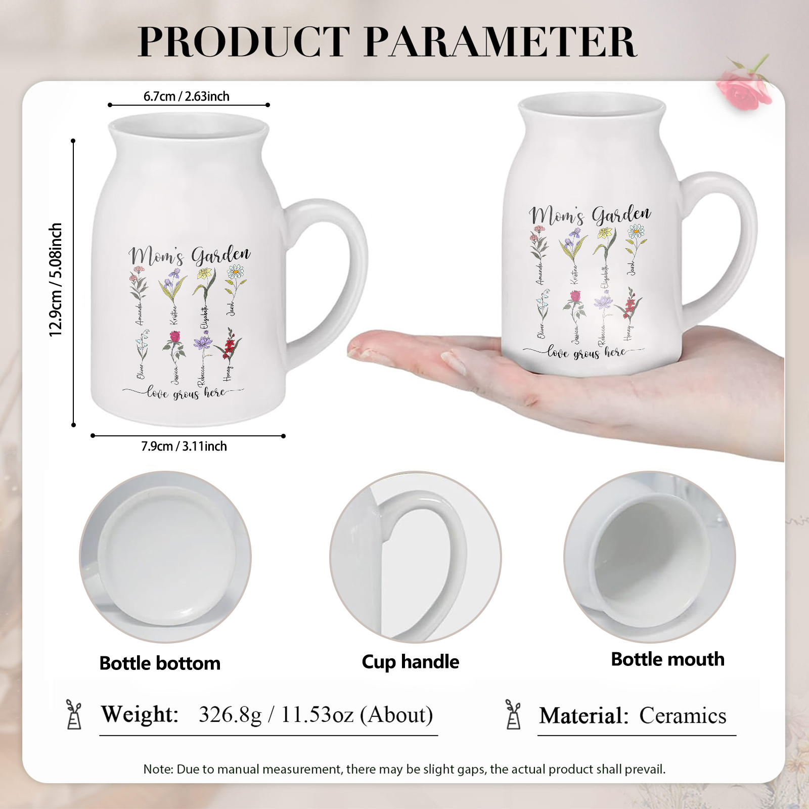 Personalised Birth Flower Vase with 8 Names – Custom Ceramic Gift for Mum or Grandma | Jessemade