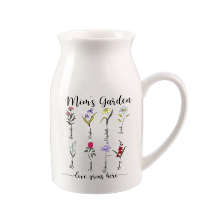Personalised Birth Flower Vase with 8 Names – Custom Ceramic Gift for Mum or Grandma | Jessemade