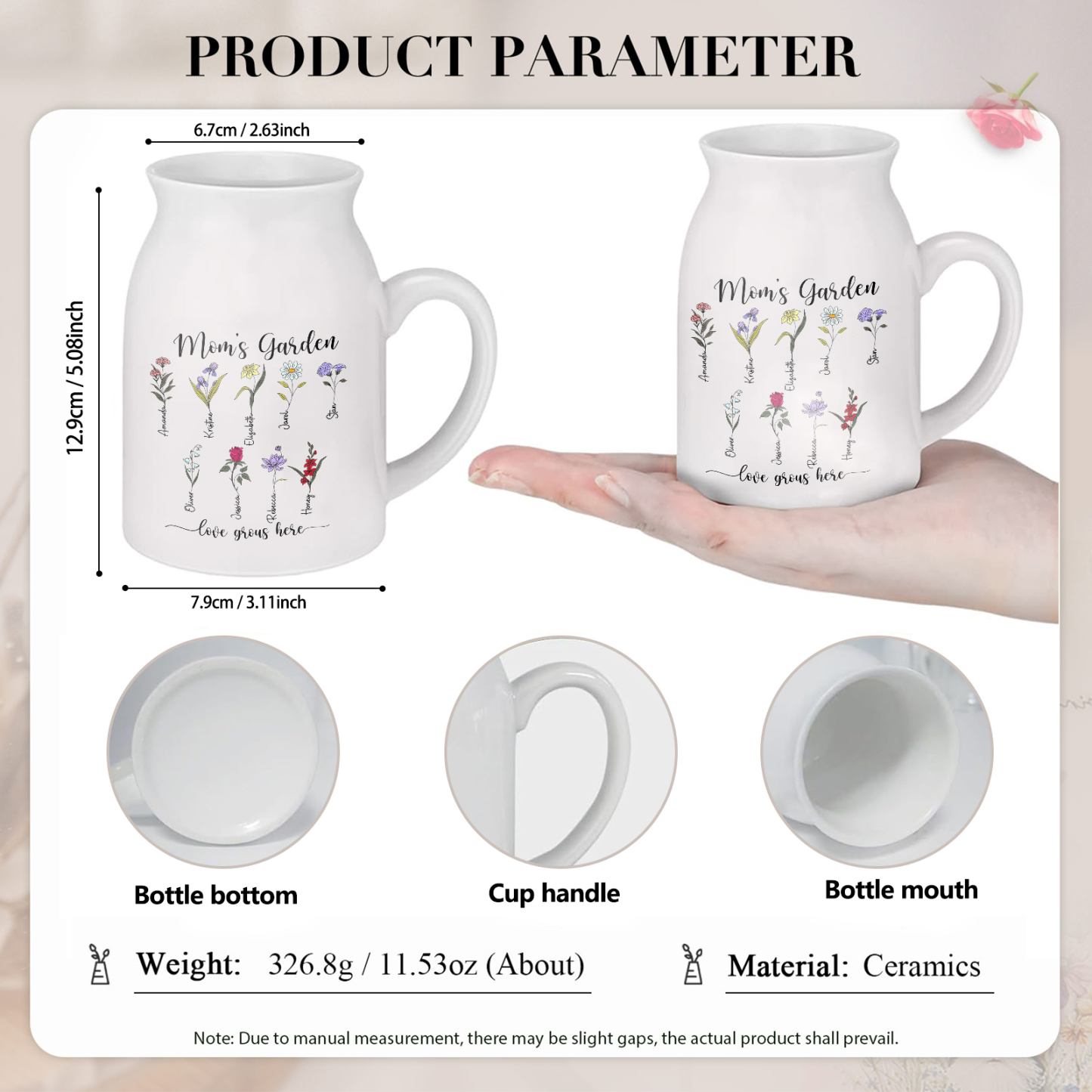 Personalised Birth Flower Vase with 9 Names – Custom Ceramic Gift for Mum or Grandma | Jessemade