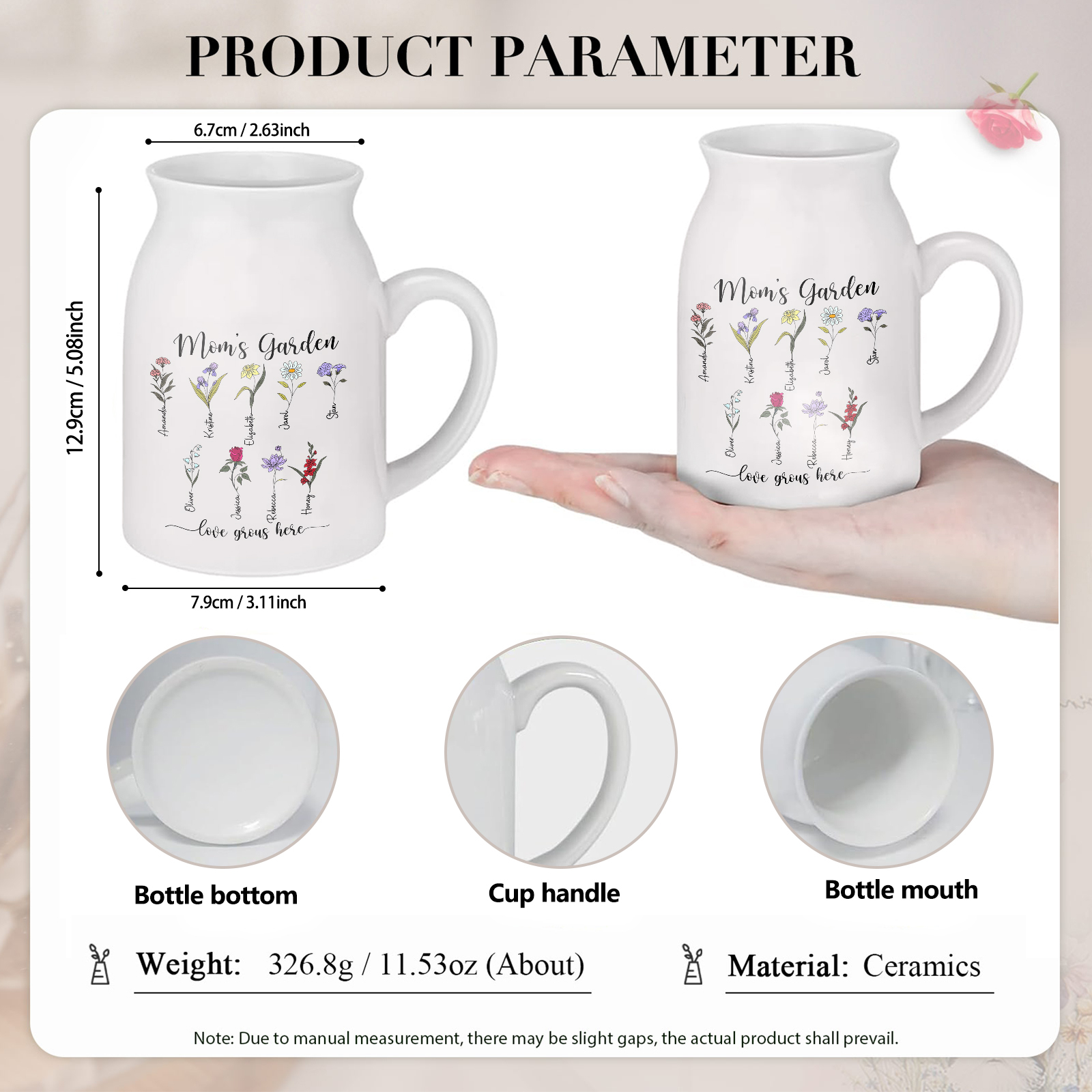 Personalised Birth Flower Vase with 9 Names – Custom Ceramic Gift for Mum or Grandma | Jessemade