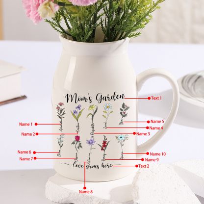 Personalised Birth Flower Vase with 10 Names – Custom Ceramic Gift for Mum or Grandma | Jessemade