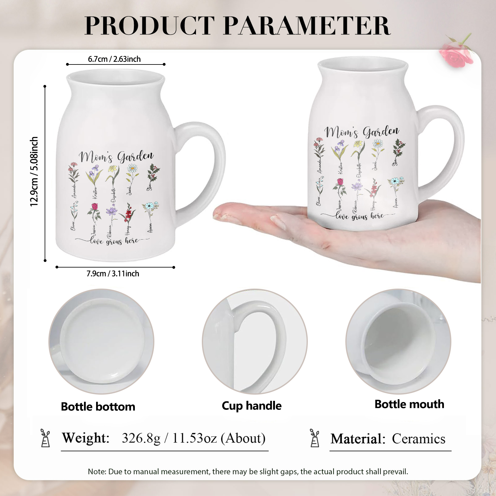 Personalised Birth Flower Vase with 10 Names – Custom Ceramic Gift for Mum or Grandma | Jessemade