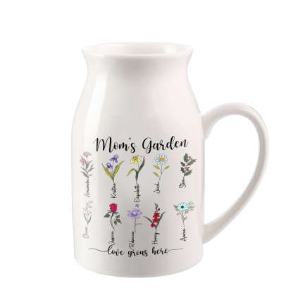 Personalised Birth Flower Vase with 10 Names – Custom Ceramic Gift for Mum or Grandma | Jessemade