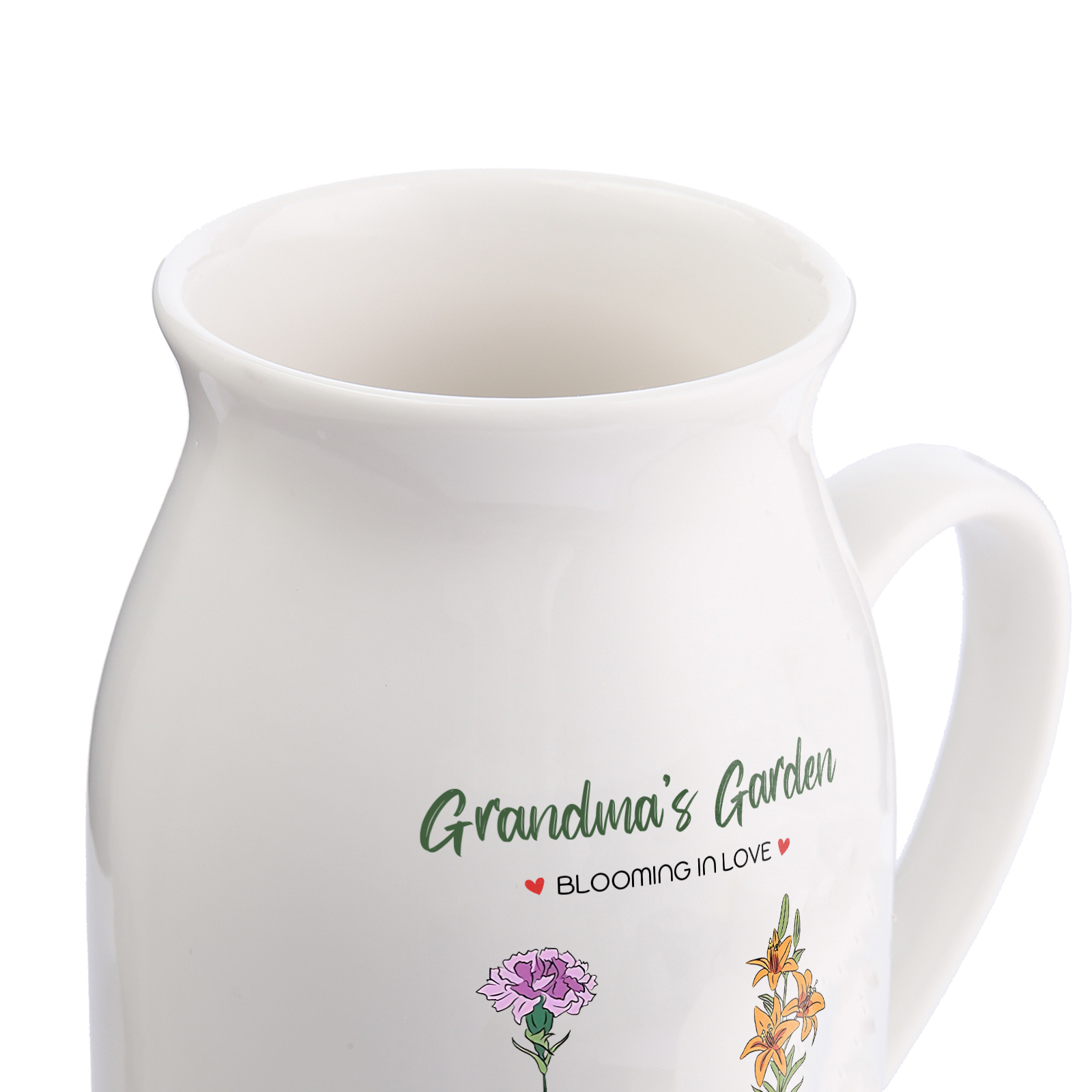 Personalised Ceramic Vase Custom with Text 2 Names & Birthflowers Grandma's Garden Gift for Mum/Grandma  | Jessemade