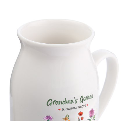 Personalised Ceramic Vase Custom with Text 4 Names & Birthflowers Grandma's Garden Gift for Mum/Grandma  | Jessemade