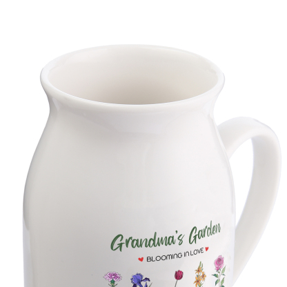 Personalised Ceramic Vase Custom with Text 5 Names & Birthflowers Grandma's Garden Gift for Mum/Grandma  | Jessemade