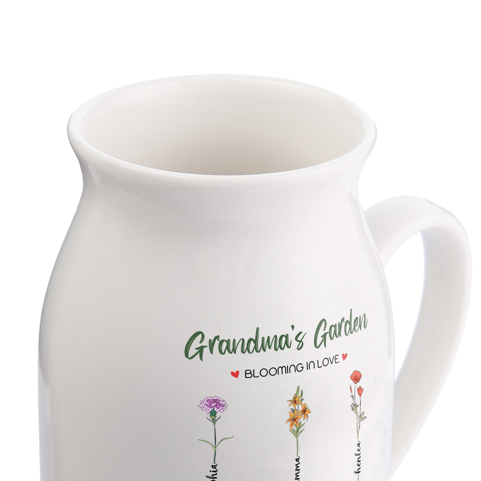 Personalised Ceramic Vase Custom with Text 6 Names & Birthflowers Grandma's Garden Gift for Mum/Grandma  | Jessemade