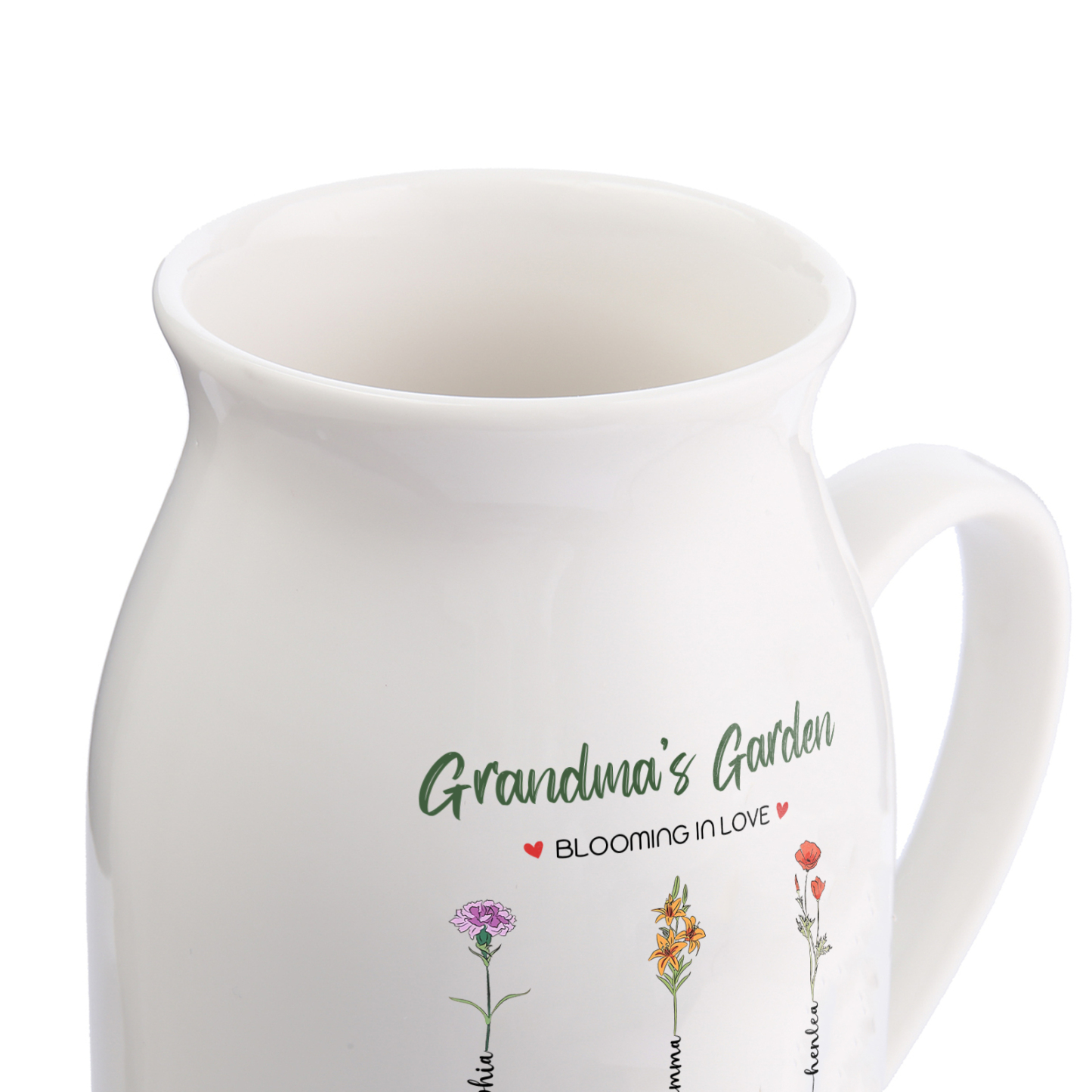 Personalised Ceramic Vase Custom with Text 6 Names & Birthflowers Grandma's Garden Gift for Mum/Grandma  | Jessemade