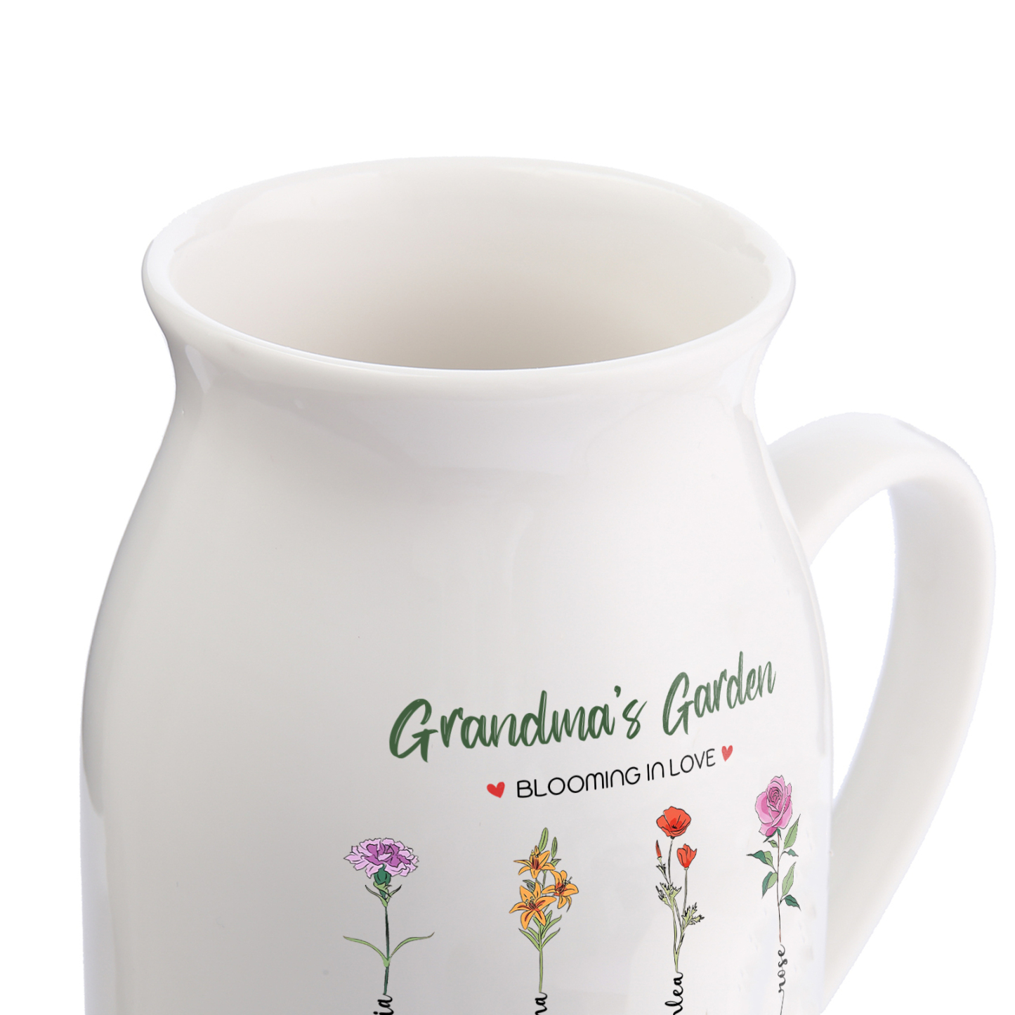 Personalised Ceramic Vase Custom with Text 7 Names & Birthflowers Grandma's Garden Gift for Mum/Grandma  | Jessemade