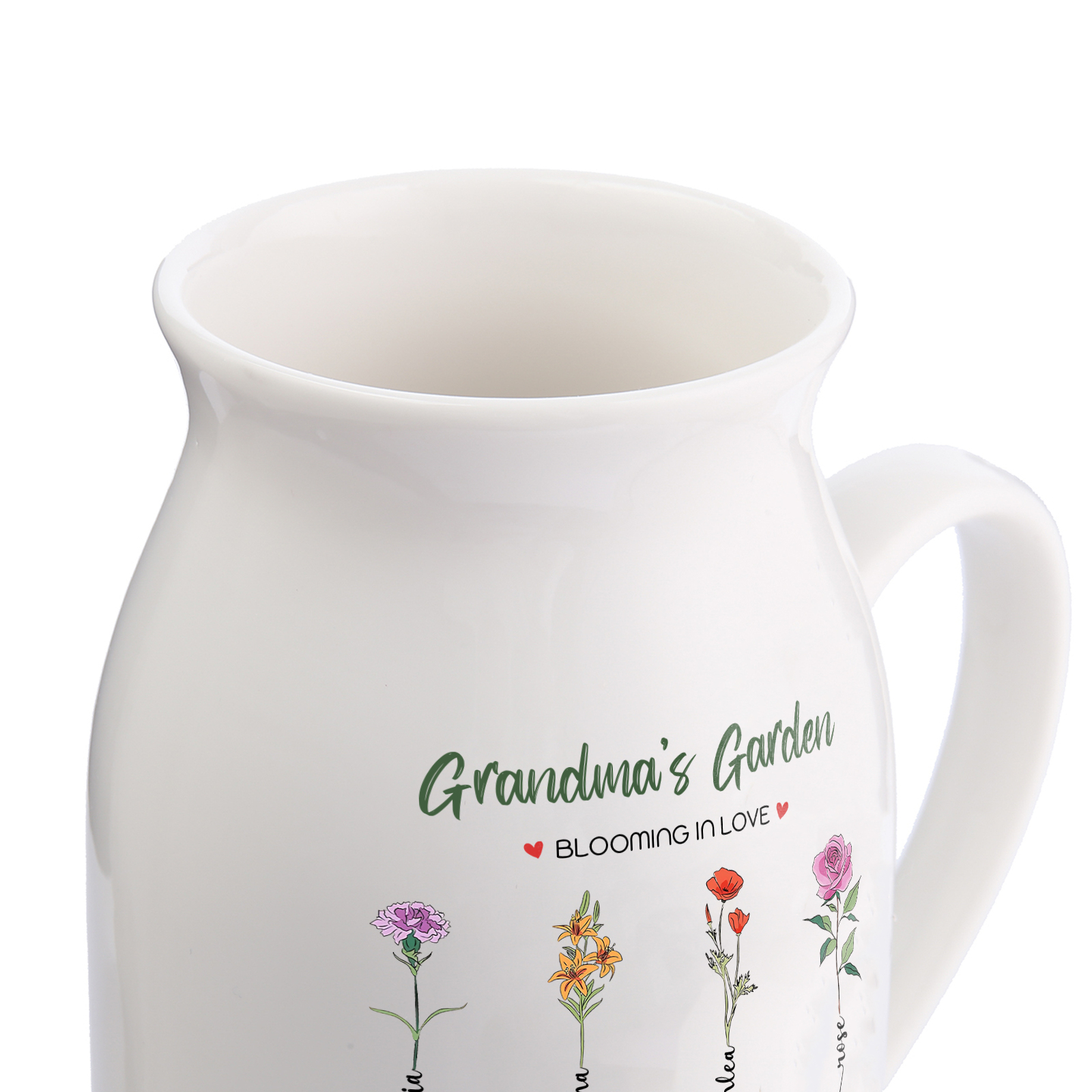 Personalised Ceramic Vase Custom with Text 7 Names & Birthflowers Grandma's Garden Gift for Mum/Grandma  | Jessemade