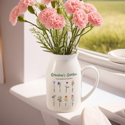 Personalised Ceramic Vase Custom with Text 8 Names & Birthflowers Grandma's Garden Gift for Mum/Grandma  | Jessemade