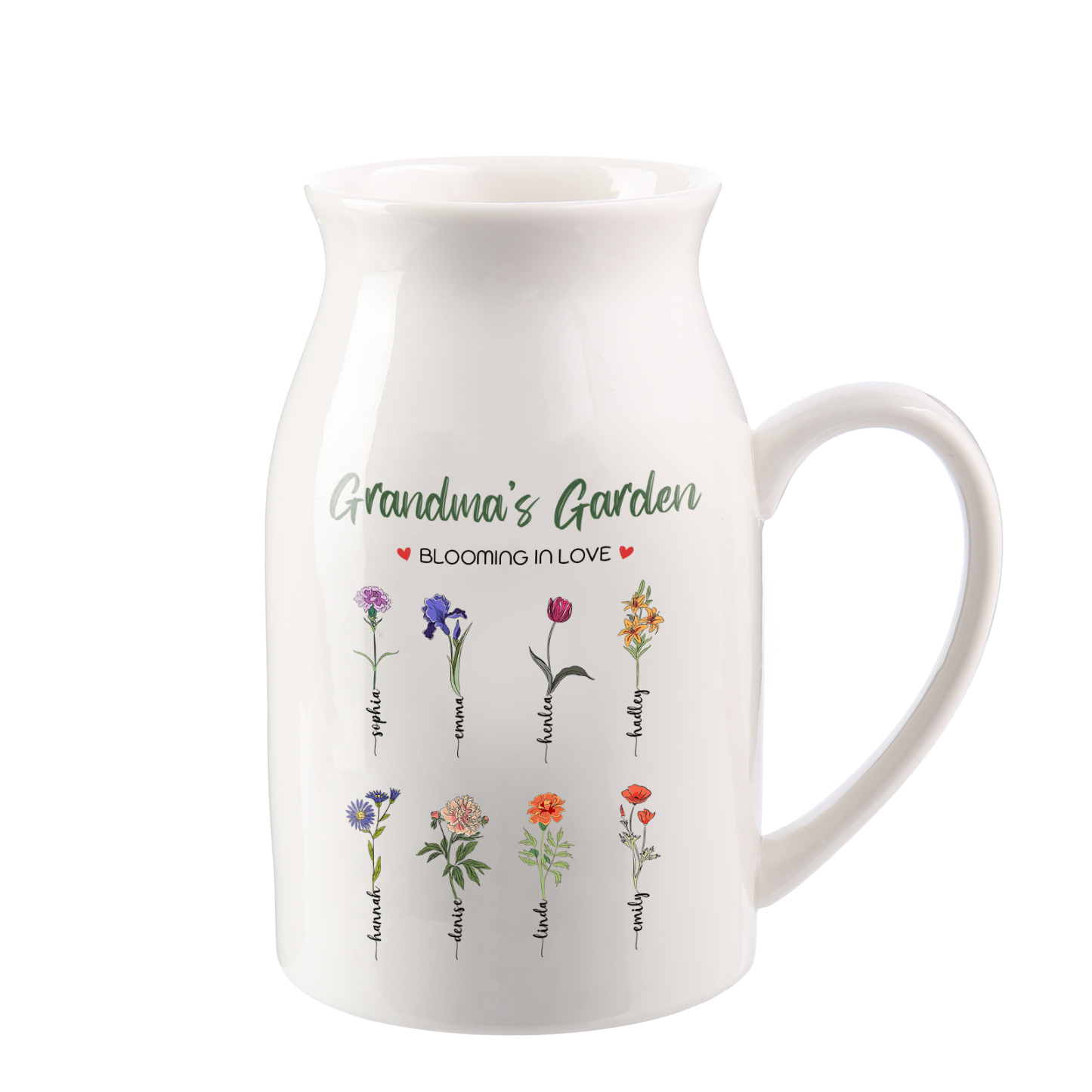 Personalised Ceramic Vase Custom with Text 8 Names & Birthflowers Grandma's Garden Gift for Mum/Grandma  | Jessemade