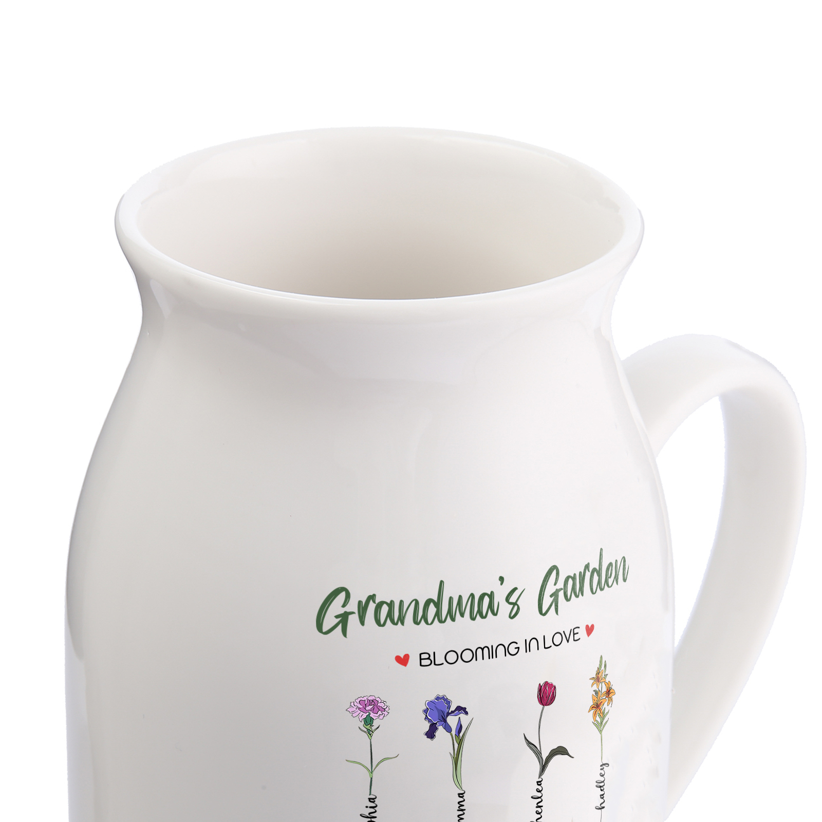 Personalised Ceramic Vase Custom with Text 8 Names & Birthflowers Grandma's Garden Gift for Mum/Grandma  | Jessemade