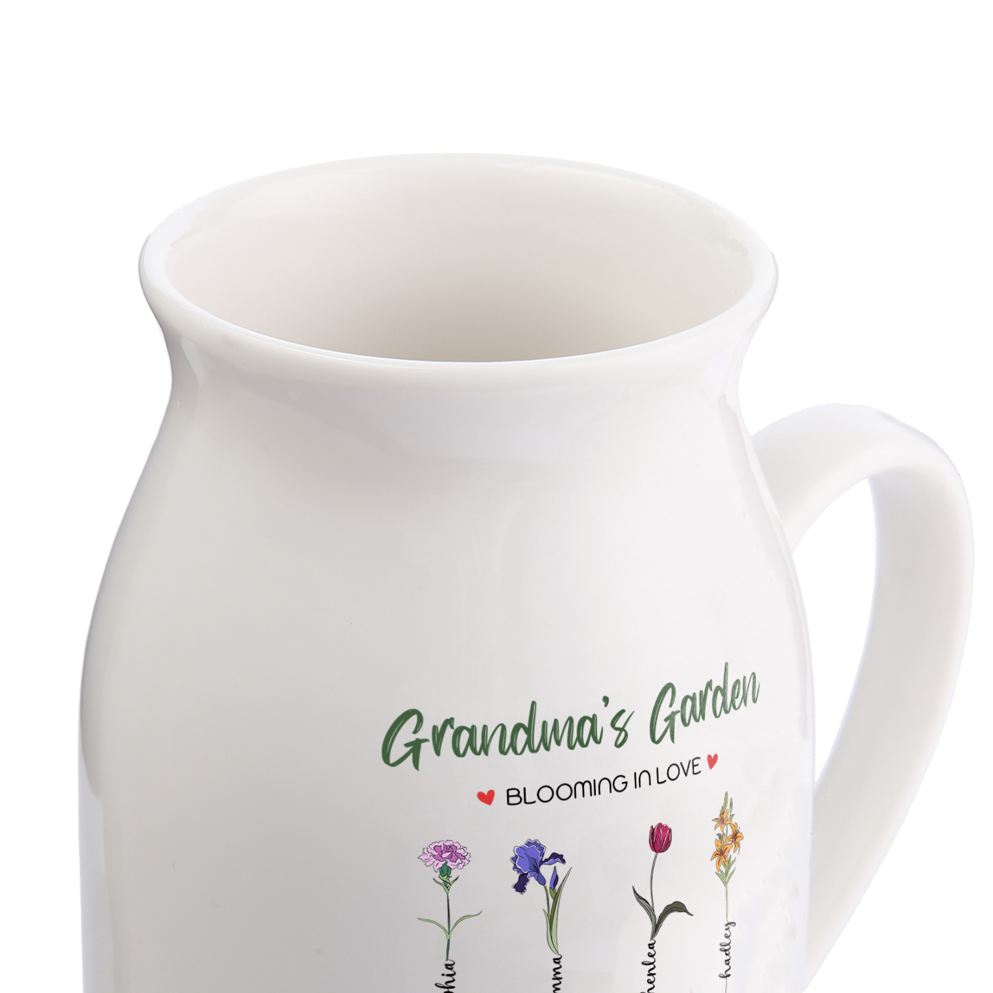 Personalised Ceramic Vase Custom with Text 8 Names & Birthflowers Grandma's Garden Gift for Mum/Grandma  | Jessemade