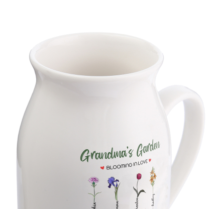 Personalised Ceramic Vase Custom with Text 8 Names & Birthflowers Grandma's Garden Gift for Mum/Grandma  | Jessemade