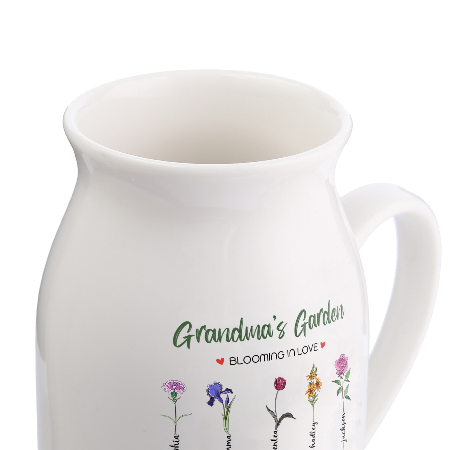 Personalised Ceramic Vase Custom with Text 9 Names & Birthflowers Grandma's Garden Gift for Mum/Grandma  | Jessemade