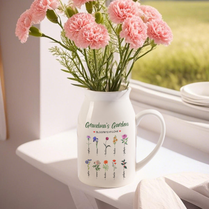 Personalised Ceramic Vase Custom with Text 10 Names & Birthflowers Grandma's Garden Gift for Mum/Grandma  | Jessemade