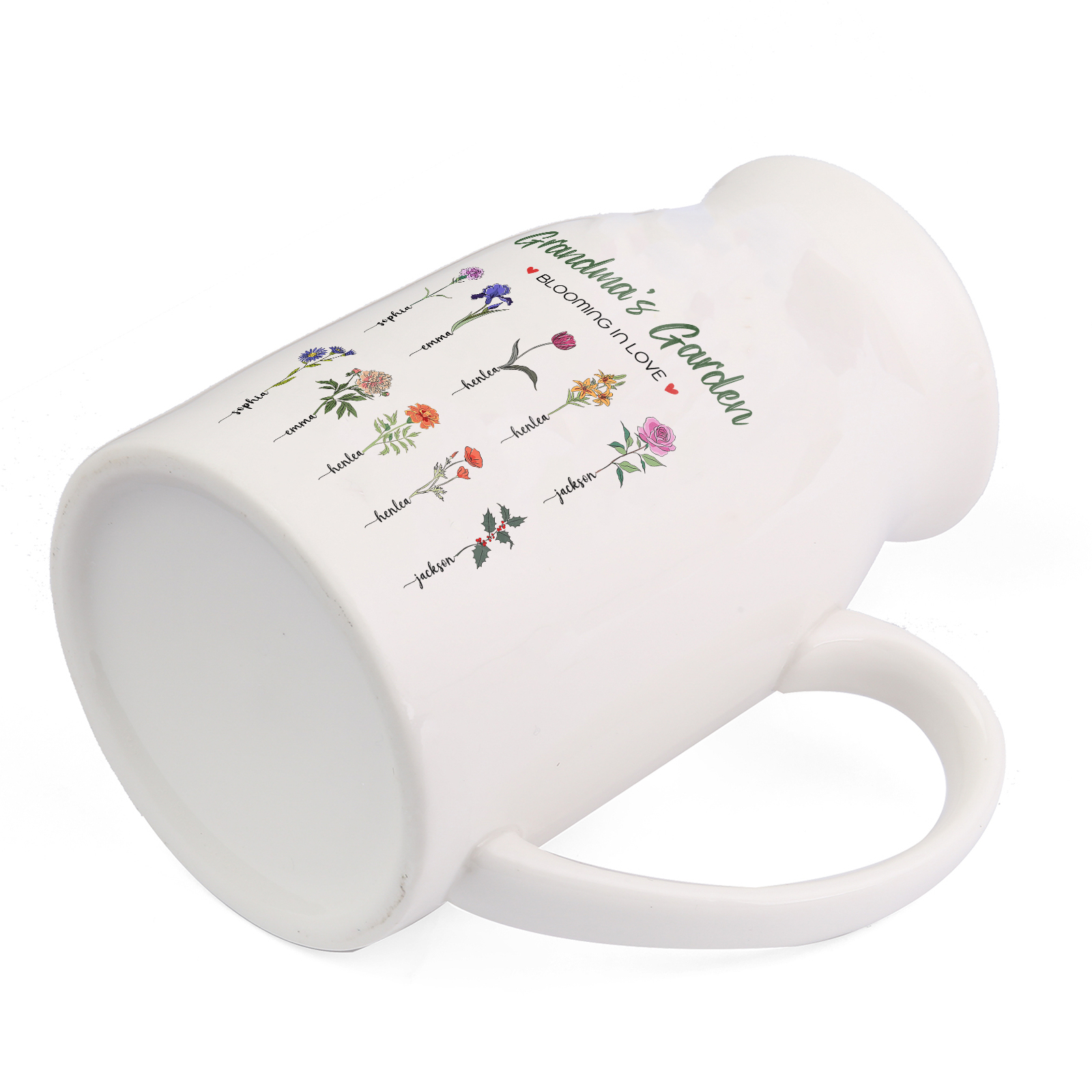 Personalised Ceramic Vase Custom with Text 10 Names & Birthflowers Grandma's Garden Gift for Mum/Grandma  | Jessemade