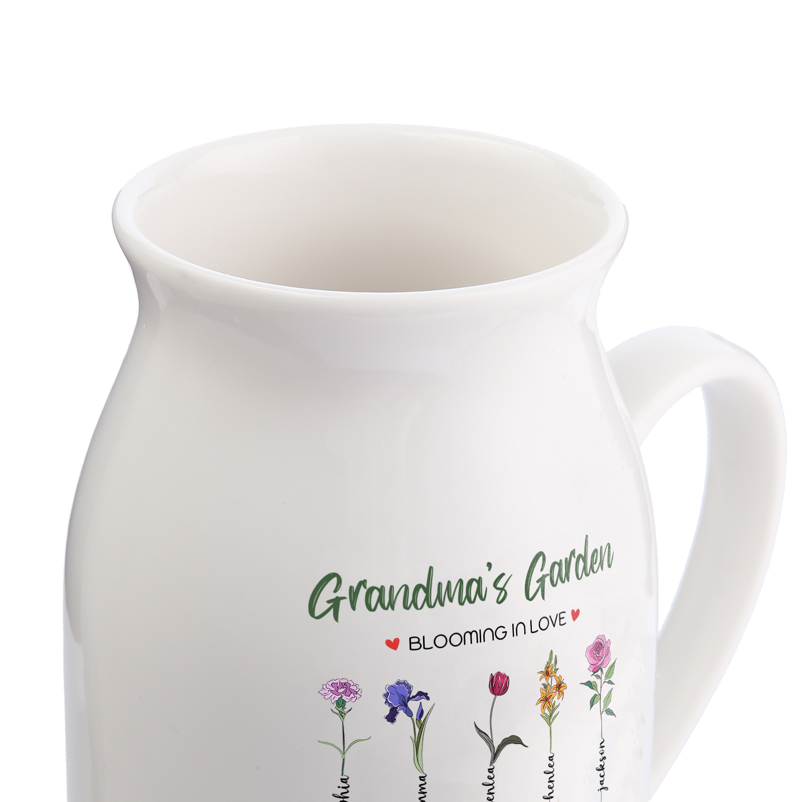 Personalised Ceramic Vase Custom with Text 10 Names & Birthflowers Grandma's Garden Gift for Mum/Grandma  | Jessemade