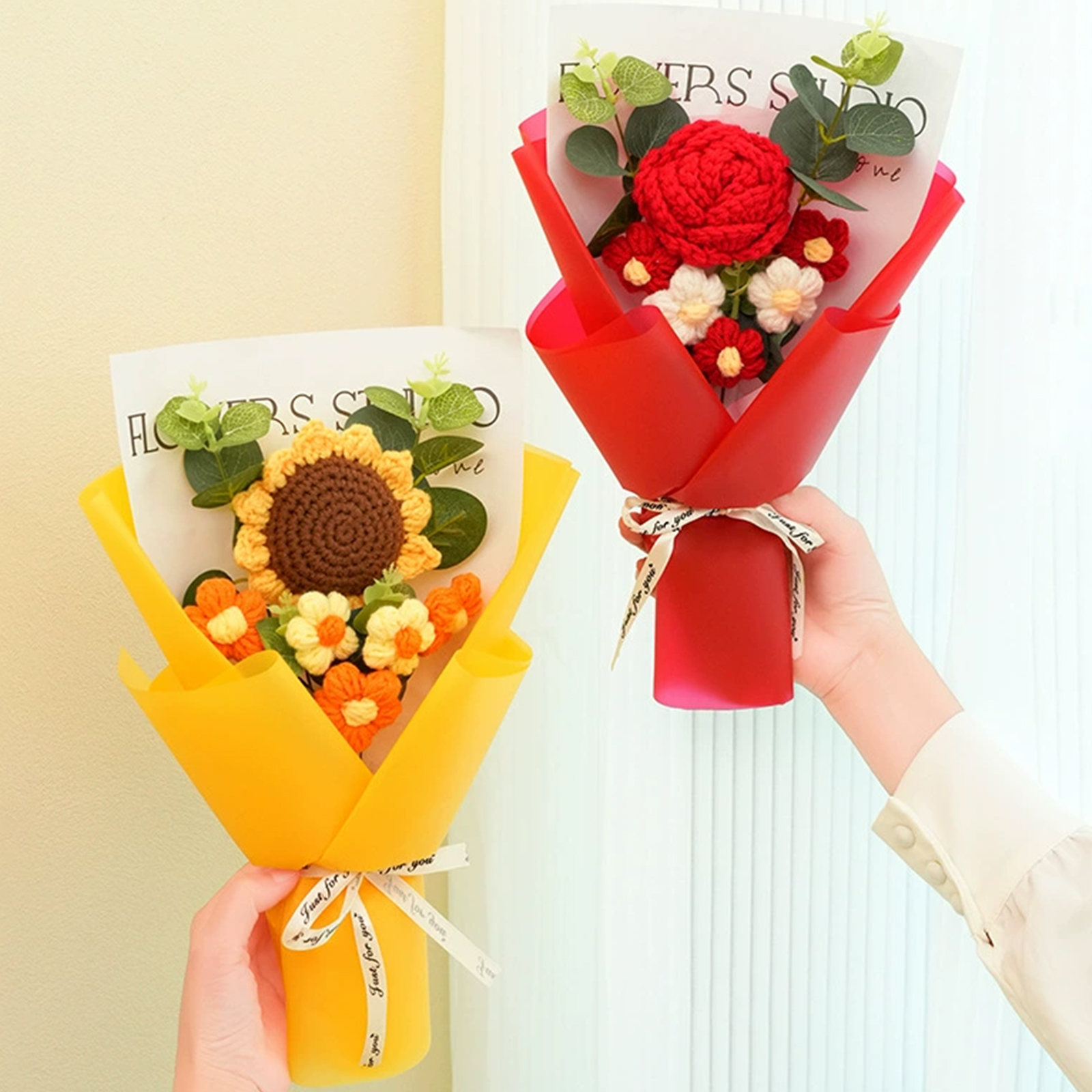 Handcrafted Yarn Flower Bouquet – Rose&Sunflower&Carnation Gift for Mum or Loved One | Jessemade