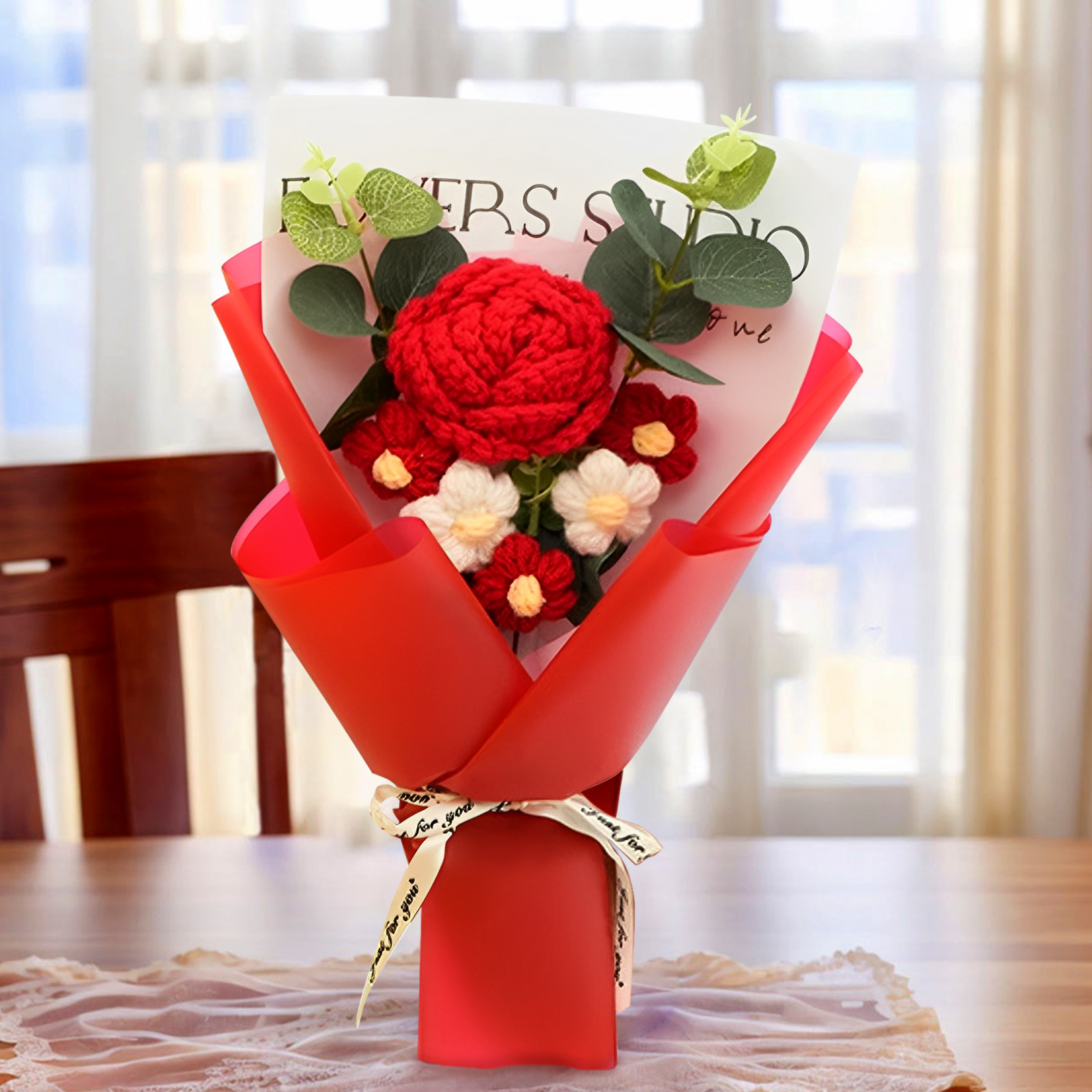 Handcrafted Yarn Flower Bouquet – Rose&Sunflower&Carnation Gift for Mum or Loved One | Jessemade